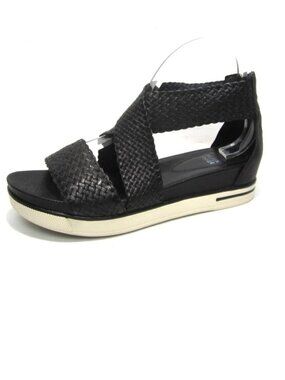 Eileen Fisher Sport Womens Sandals Size 9 Black Woven Leather Back Zip EUC